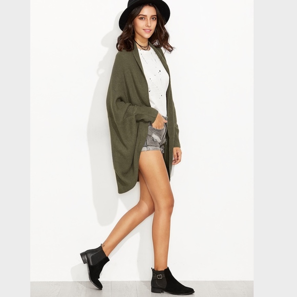 New! Olive Green Cocoon Open Shawl Cardigan - Picture 5 of 8